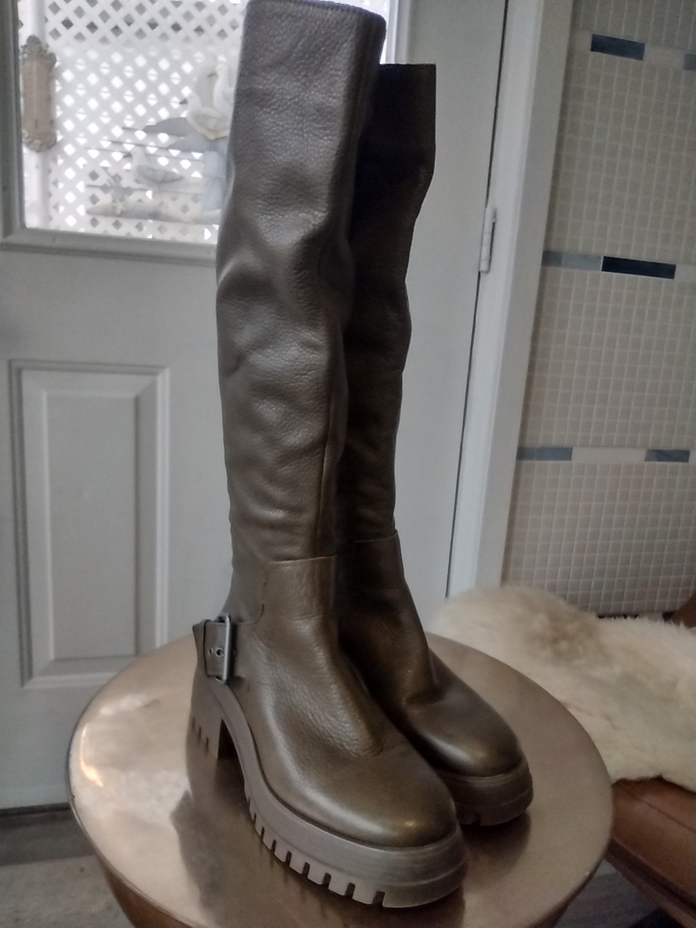Franco Sarto Olive Green Knee-High Lug Sole Boots